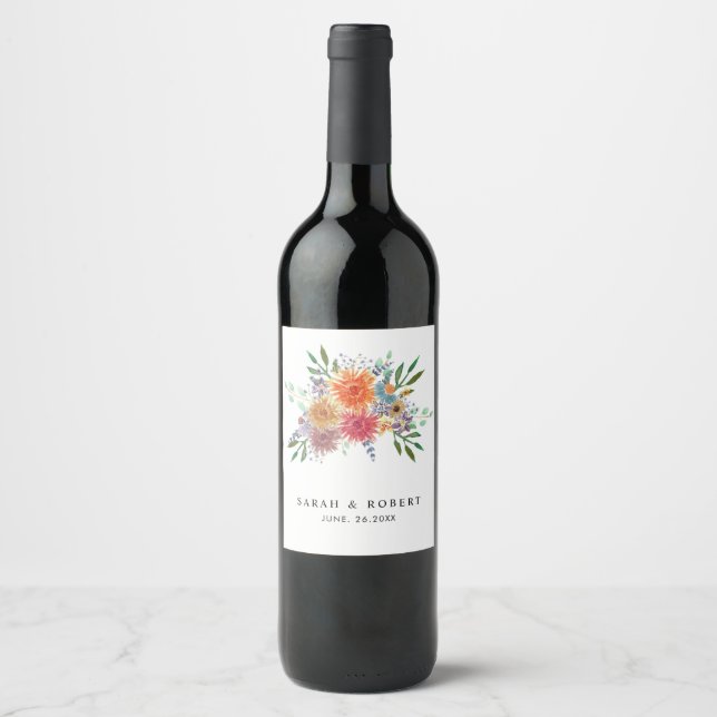 Étiquette Pour Bouteilles De Vin Elégante aquarelle moderne Floral Rustique Mariage (Devant)