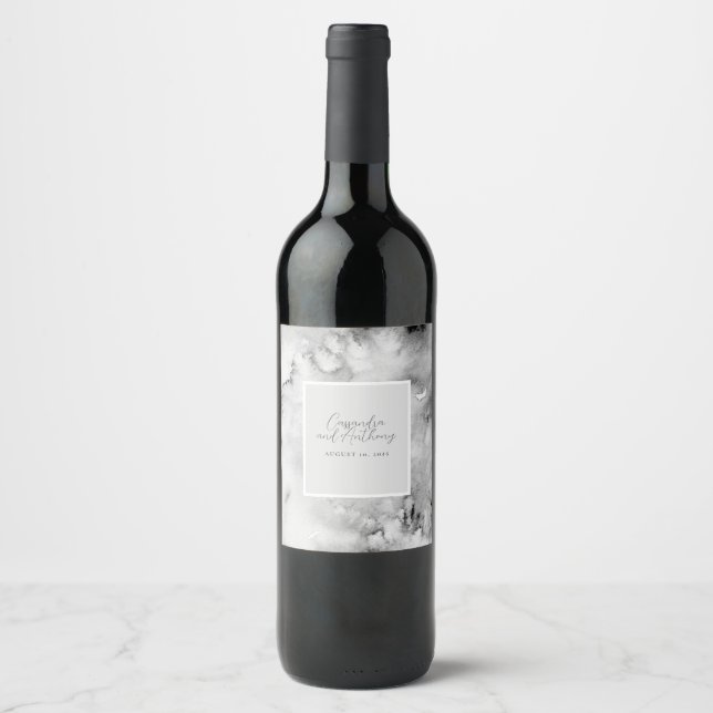 Étiquette Pour Bouteilles De Vin Elégante Bliss en marbre noir et blanc (Devant)