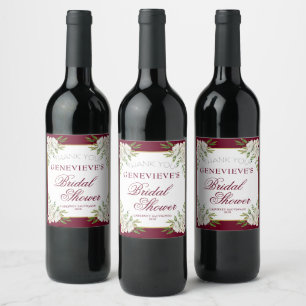Étiquette Pour Bouteilles De Vin Elégante Bourgogne Floral Fête des mariées Or Favo