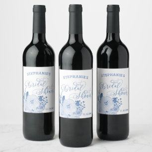 Étiquette Pour Bouteilles De Vin Élégante calligraphie Dusty Fête des mariées bleue