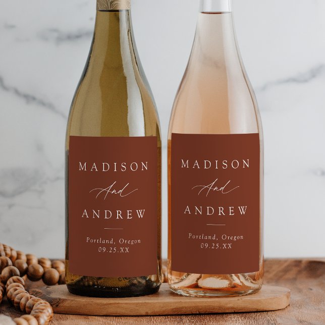 Étiquette Pour Bouteilles De Vin Élégante calligraphie Mariage en terre cuite (Créateur téléchargé)