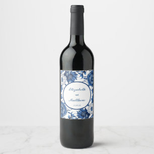 Étiquette Pour Bouteilles De Vin Elégante Chinoiserie bleu et blanc Mariage antique