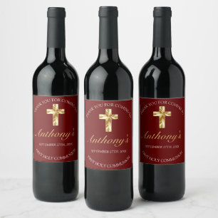 Étiquette Pour Bouteilles De Vin Élégante Croix d'or de Bourgogne 1ère communion