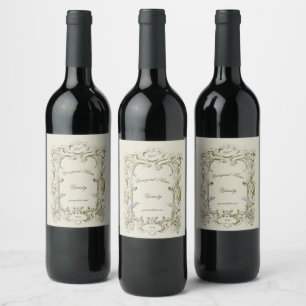 Étiquette Pour Bouteilles De Vin Élégante époque victorienne 1845 Cartouche