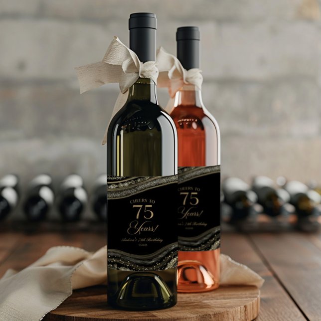 Étiquette Pour Bouteilles De Vin Élégante Fête d'anniversaire de 75 ans en Agate No (Créateur téléchargé)