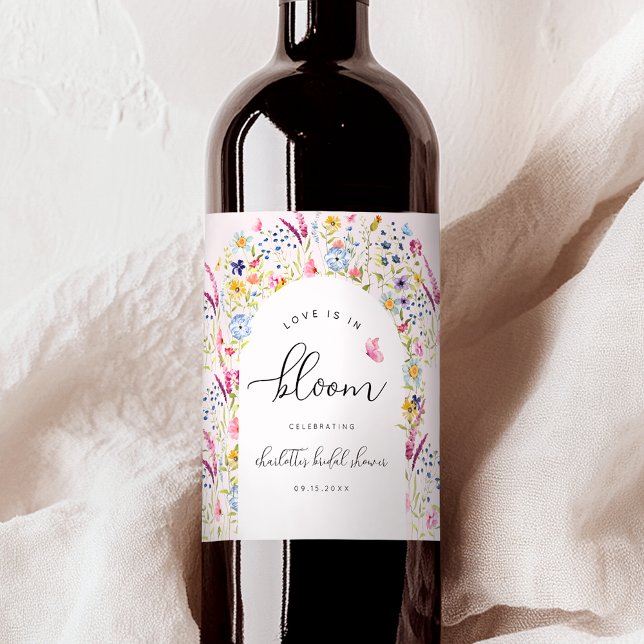 Étiquette Pour Bouteilles De Vin Élégante Fête des mariées florale Blush (Créateur téléchargé)