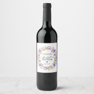 Étiquette Pour Bouteilles De Vin Élégante Fête des mariées florale violette