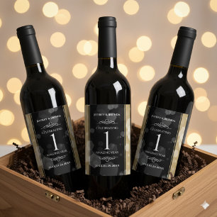 Étiquette Pour Bouteilles De Vin Élégante fête du 1er anniversaire du Mariage de pa