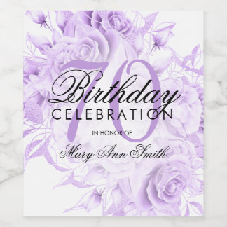 Étiquette Pour Bouteilles De Vin Élégante fête du 70e anniversaire Floral Purple