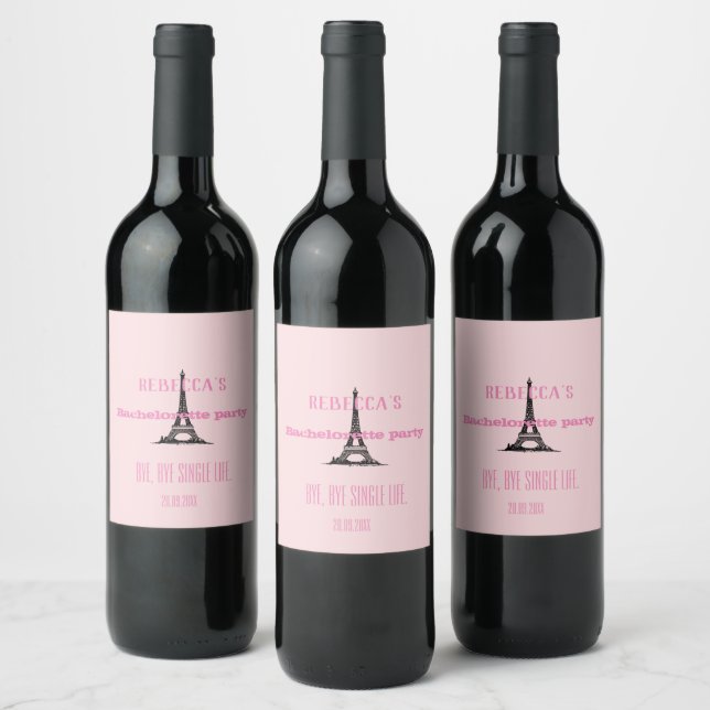 Étiquette Pour Bouteilles De Vin Elégante Fille Rose Paris Thème Bachelorette (Bouteilles)