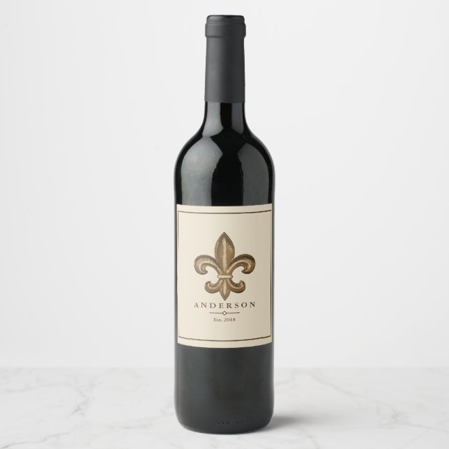 Étiquette Pour Bouteilles De Vin Elégante fleur or de Lis & Taupe | Personnalisé (Devant)