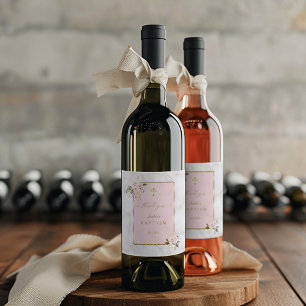 Étiquette Pour Bouteilles De Vin Élégante Fleurs Roses Baptême Or