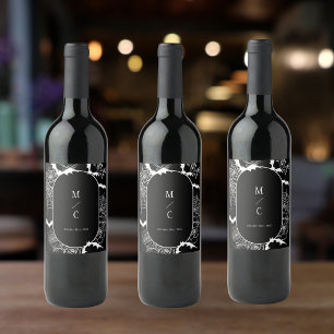 Étiquette Pour Bouteilles De Vin Élégante Florale Gothique Mariage Noir