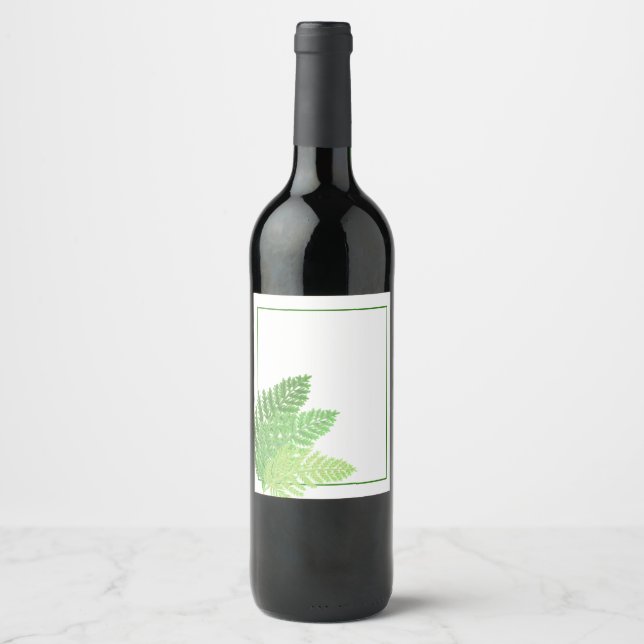Étiquette Pour Bouteilles De Vin Élégante fougères vertes feuilles de bois (Devant)