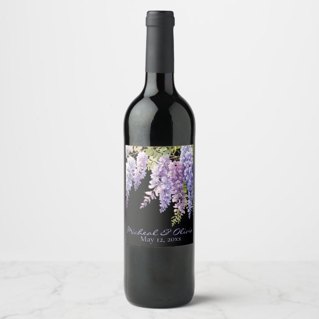 Étiquette Pour Bouteilles De Vin Elégante glycine violette d'aquarelle violet fleur (Devant)