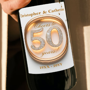 Étiquette Pour Bouteilles De Vin Elégante Gold & White 50e anniversaire