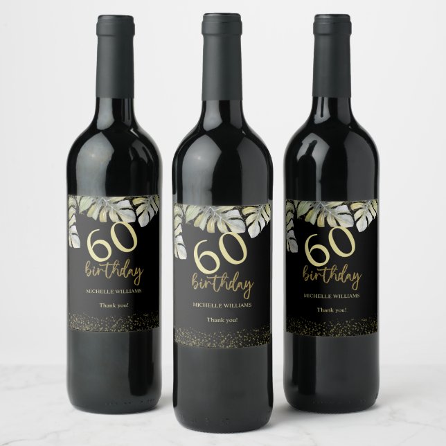Étiquette Pour Bouteilles De Vin Elégante Parties scintillant Gold Palm Calligraphi (Bouteilles)