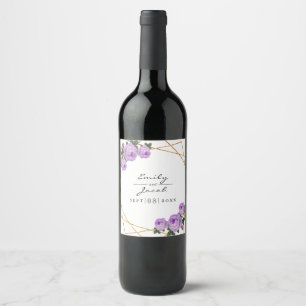 Étiquette Pour Bouteilles De Vin Elégante Parties scintillant or Geo Purple Floral