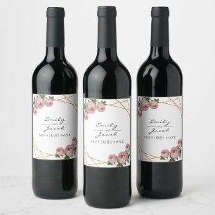 Étiquette Pour Bouteilles De Vin Elégante Parties scintillant or Mariage floral ros