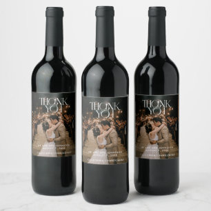 Étiquette Pour Bouteilles De Vin Élégante Photo Mariage Remerciements