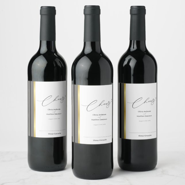 Étiquette Pour Bouteilles De Vin Elegante Rayure Noir Gris Or Acclamations (Bouteilles)