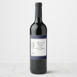 Étiquette Pour Bouteilles De Vin Élégante Soirée d'Adieu Bleu Foncé Blanc Formel