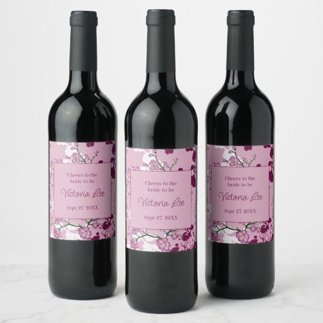 Étiquette Pour Bouteilles De Vin Élégantes Fleurs de Cerisier Roses pour Baby Showe (Bouteilles)