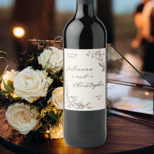 Étiquette Pour Bouteilles De Vin Élégantes Fleurs Sauvages Rustiques Script