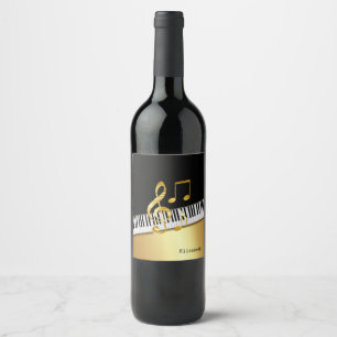 Étiquette Pour Bouteilles De Vin Élégantes notes de musique noir or moderne, touche