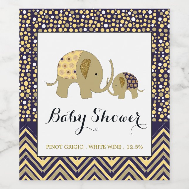 Étiquette Pour Bouteilles De Vin Eléphant de Bohême et Baby shower Chevron (Étiquettes simples)
