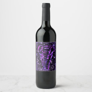 Étiquette Pour Bouteilles De Vin Eléphant Rose Violet Neon Marchant La Nuit étoil