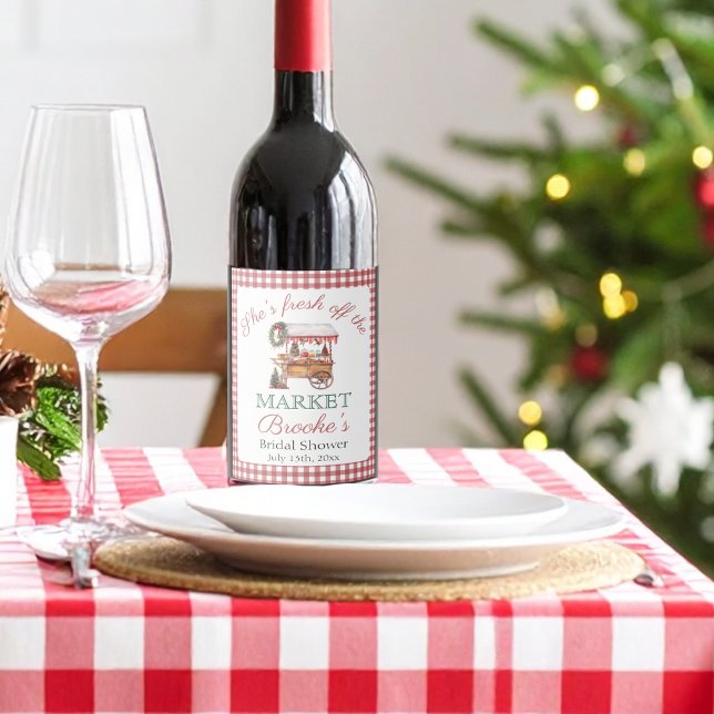 Étiquette Pour Bouteilles De Vin Elle est fraîche du marché Noël Bridal Shower (Créateur téléchargé)