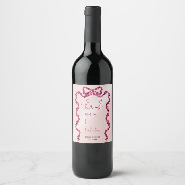 Étiquette Pour Bouteilles De Vin Elle noue le nœud papillon chic rose merci (Devant)