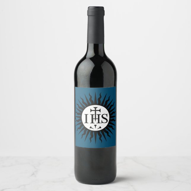 Étiquette Pour Bouteilles De Vin Emblème de la Compagnie de Jésus Monogramme (Devant)
