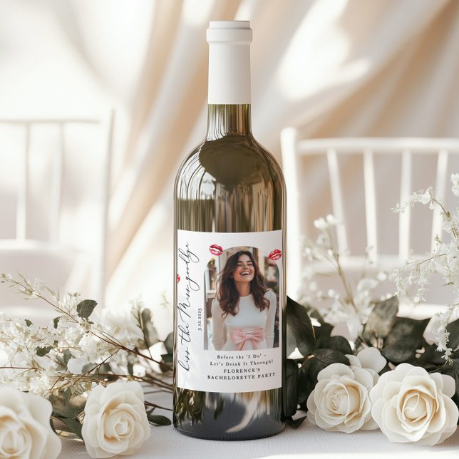 Étiquette Pour Bouteilles De Vin Embrasse la Miss Adieu Photo Chic Bachelorette (Créateur téléchargé)