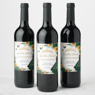 Étiquette Pour Bouteilles De Vin Emerald Floral Sunflowers Princess Quinceañera