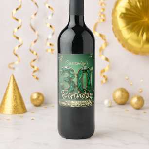 Étiquette Pour Bouteilles De Vin Emerald Green Gemstones & Gold 30th Birthday