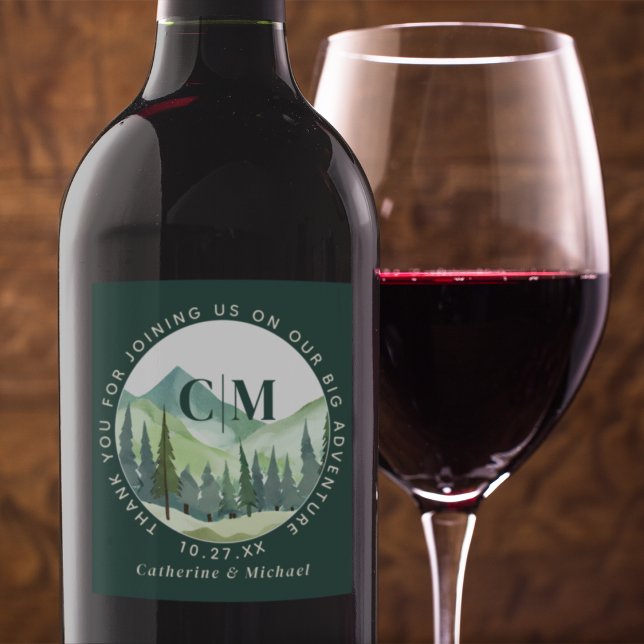 Étiquette Pour Bouteilles De Vin Emerald Greenery Mountain Pine Rustic Mariage (Créateur téléchargé)