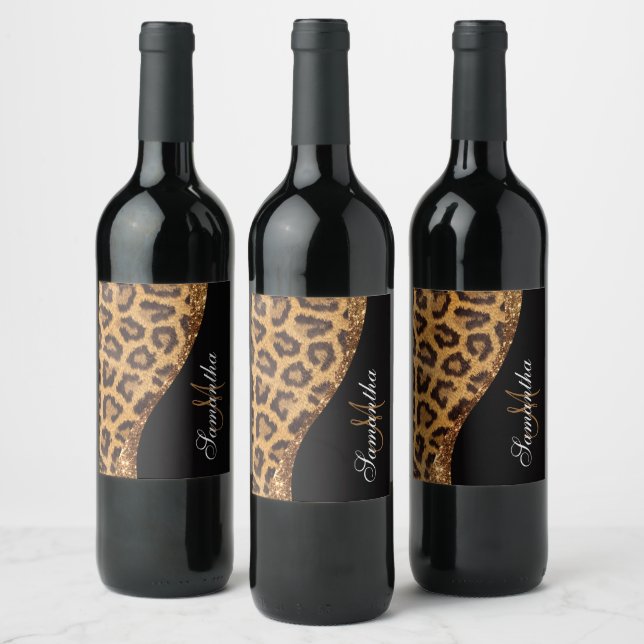 Étiquette Pour Bouteilles De Vin Empreinte de léopard fourrure et Parties scintilla (Bouteilles)