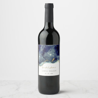 Étiquette Pour Bouteilles De Vin Encre Abstraite Fluides Or Marine Mariage Paillett
