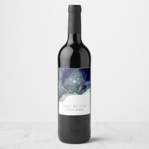 Étiquette Pour Bouteilles De Vin Encre alcoolique abstraite argent bleu marine pail