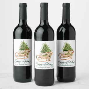 Étiquette Pour Bouteilles De Vin Encre de calligraphie d'arbre de traîneau à aquare