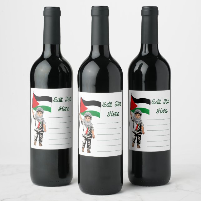 Étiquette Pour Bouteilles De Vin Enfant avec le drapeau de Keffiyeh Palestine (Bouteilles)