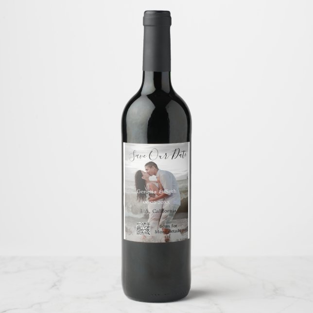 Étiquette Pour Bouteilles De Vin Enregistrez la date code QR simple et minimal déta (Devant)