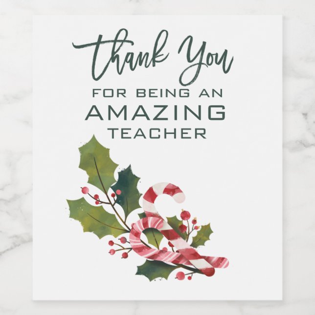 Étiquette Pour Bouteilles De Vin Enseignant Extraordinaire Merci Pour Noël (Étiquettes simples)