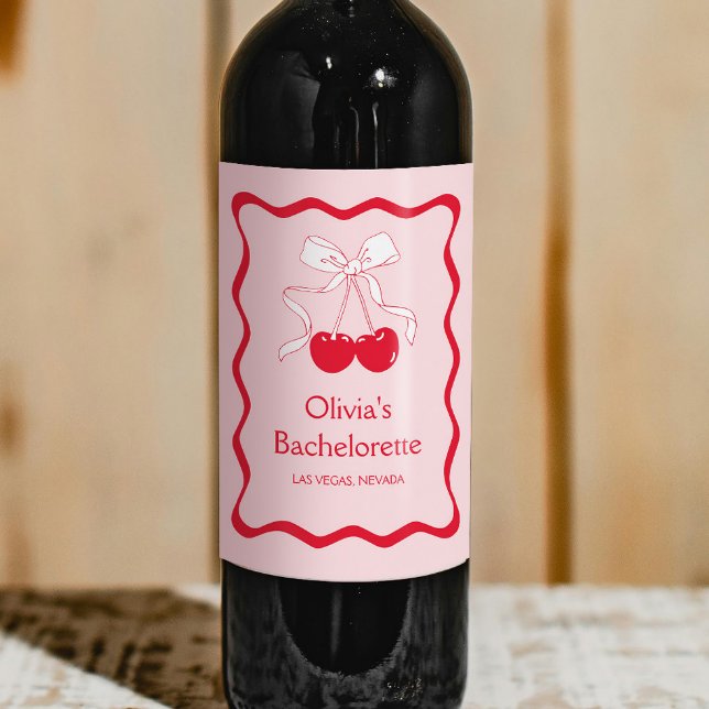 Étiquette Pour Bouteilles De Vin Enterrement de vie de jeune fille Cherry On Top (Créateur téléchargé)