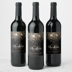 Étiquette Pour Bouteilles De Vin Enterrement de vie de jeune fille monogramme noir