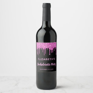 Étiquette Pour Bouteilles De Vin Enterrement de vie de jeune fille Rose Paillettes