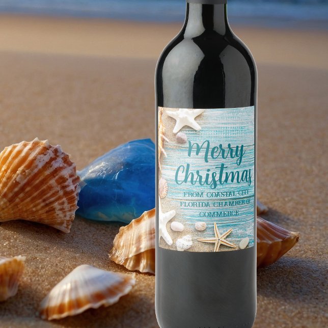 Étiquette Pour Bouteilles De Vin Entreprise de plage mignonne Noël Coquillage Perso (Créateur téléchargé)