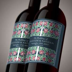 Étiquette Pour Bouteilles De Vin Épée florale médiévale royale gris argent Mariage